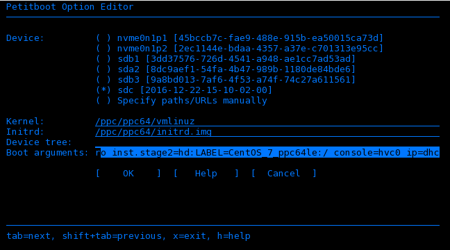 Petitboot edited "Install CentOS AltArch 7 (64-bit kernel)
