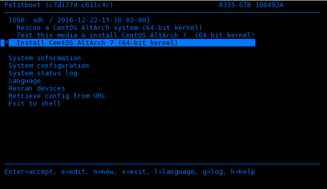 Petitboot menu over IPMI